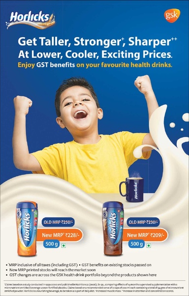 This creative highlights a price reduction on a health drink, using a jubilant child to associate the savings and product benefits with positive energy.